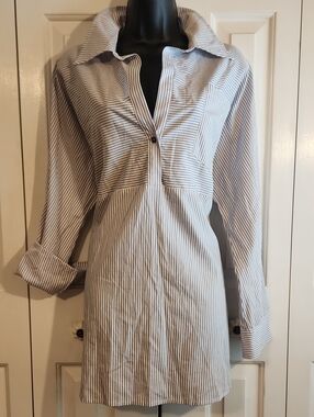Striped Collared Shirt Dress - Blue & White - Womens Size: Small - Brand: Mazik